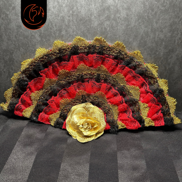 Leque Vermelho, Preto e Dourado